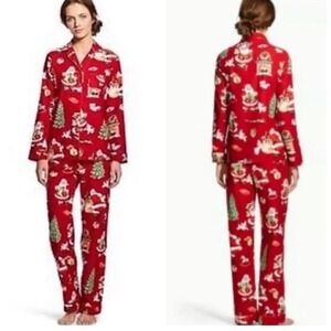 Nick & Nora Womens Christmas Village Pajama Set  Flannel Sleepwear Small